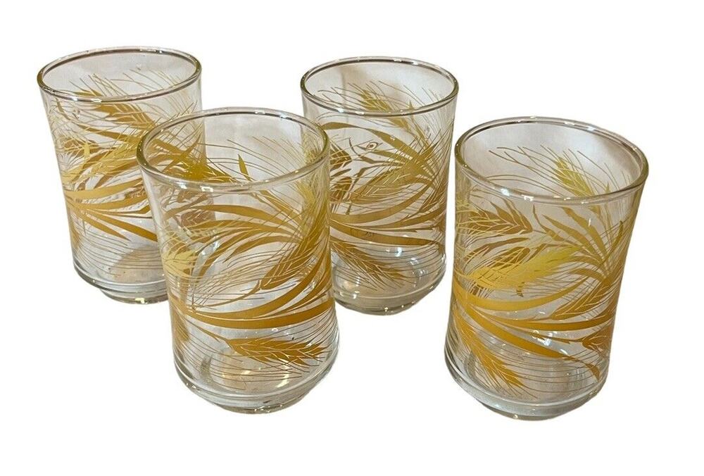 Set of 4 Vintage LIBBEY 6 OZ Small Juice Glasses Golden Wheat